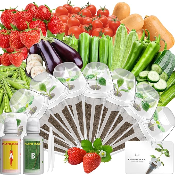 8-pod Red Strawberry & Tomato Seed Pod Kits for AeroGarden, Ahopegarden Hydroponics Growing System, 350+ Seeds (Include Red Strawberry, Tomato, Green Pepper, Eggplant, Peas, Cucumber, Okra, Pumpkin)