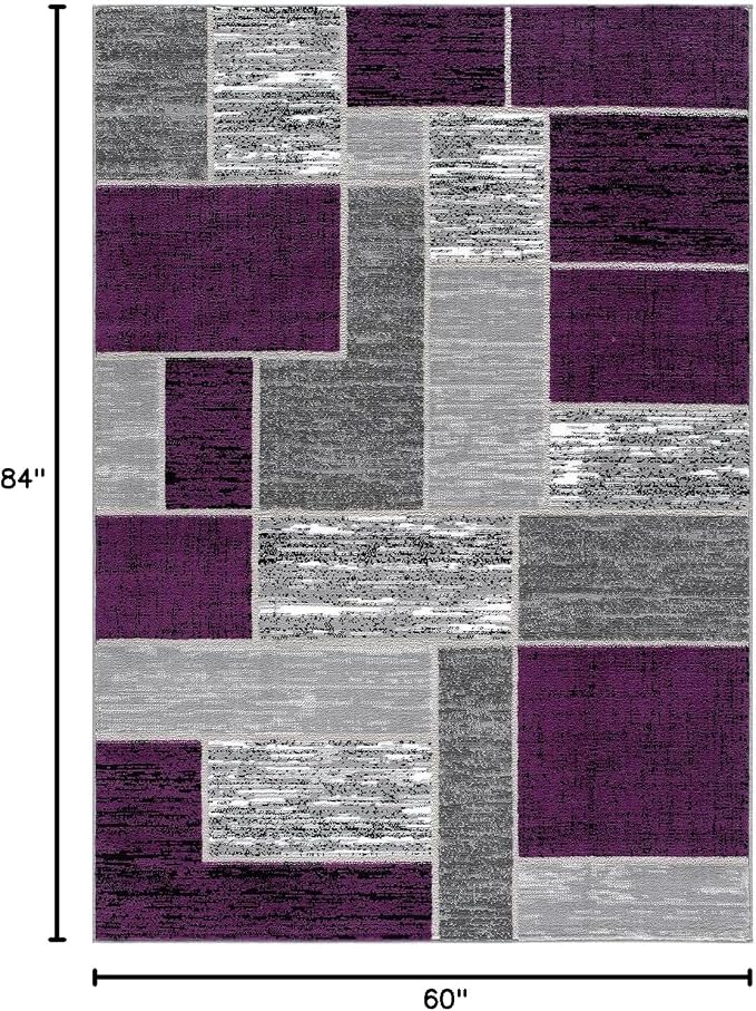 L'Baiet Verena Geometric Area Rug Purple Grey 5' x 7' Medium Area Rugs Carpet for Living Room, Bedroom, Dining Table, Office, Hallway, Foyer | Neutral Colorful Modern Abstract Home Decor