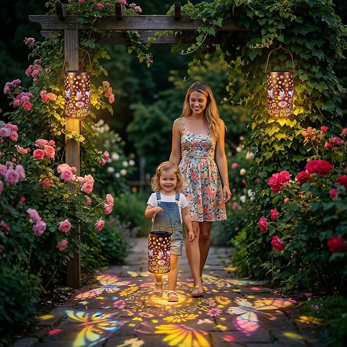 2-Pack Colorful Butterfly Solar Lanterns Outdoor Waterproof, Upgraded Garden Decor Metal Butterfly Hanging Solar Lantern for Outside Patio Tree Table Front Porch Decor, Gifts for Mother Grandma Women