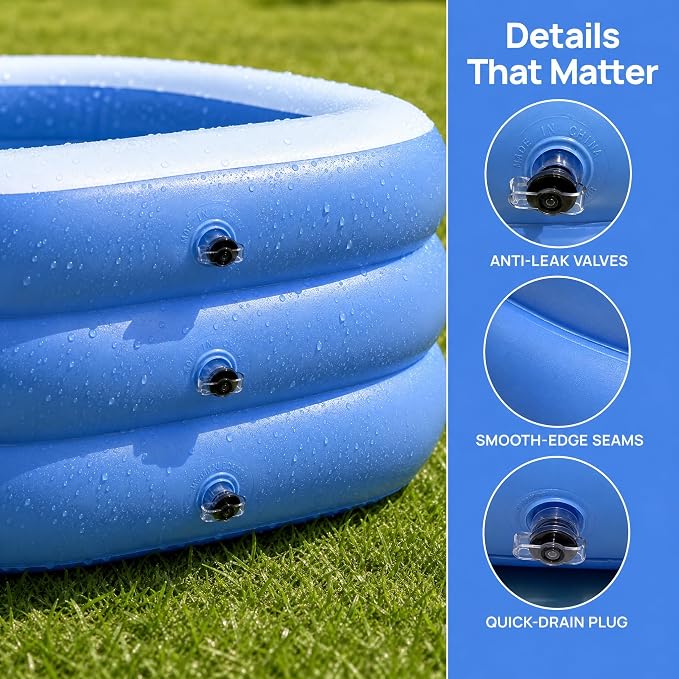 Title Inflatable Swimming Pool for Adults and Kids 112"×65"×20", Thickened PVC Blow Up Family Pool with Electric Pump, 3 Air Chambers, Outdoor Backyard Garden Summer