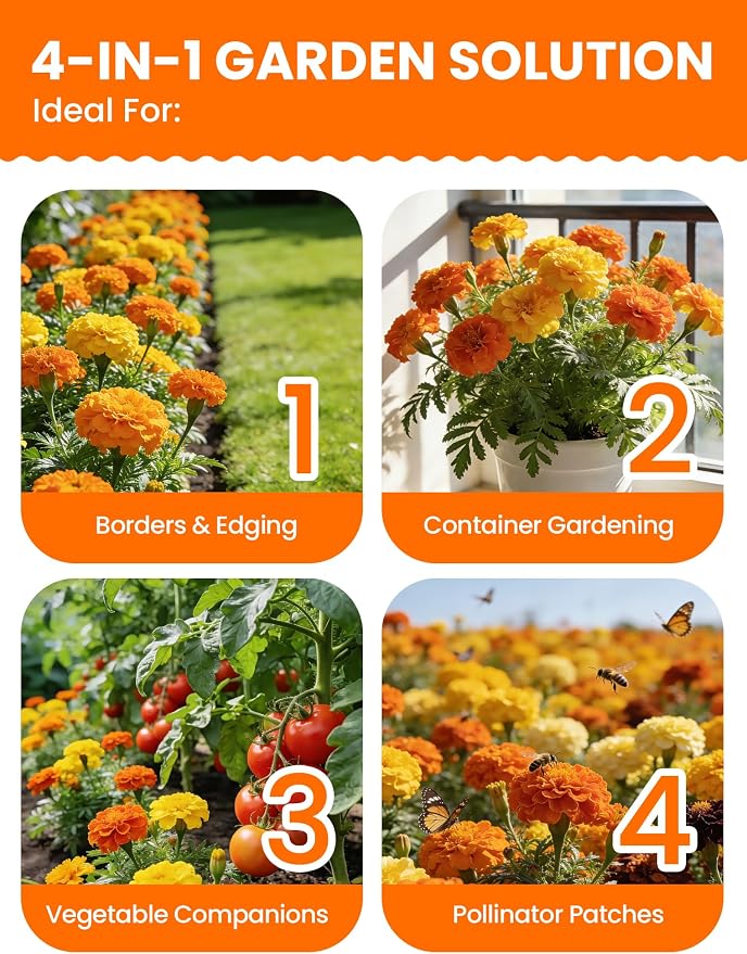 French Marigold Seeds - Heirloom Petite Tri-Color Mix - Vibrant Yellow/Orange Blooms - 15000+ Seeds for Outdoor Planting (Borders/Beds/Containers) - Quick Blooming, Companion Plant, Easy Grow