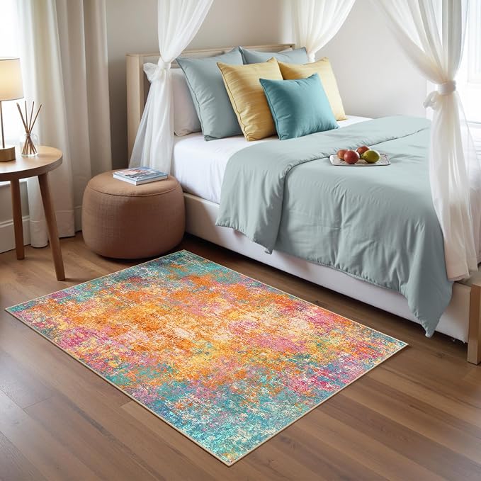 RELEANY Washable 3'x5' Abstract Area Rug for Living Room Starlight | Carpet for Bedroom, Kitchen, Office, Hallway and Entryway, Printed Pattern, Non‑Slip, Soft, Stain‑Resistant, Easy to Clean