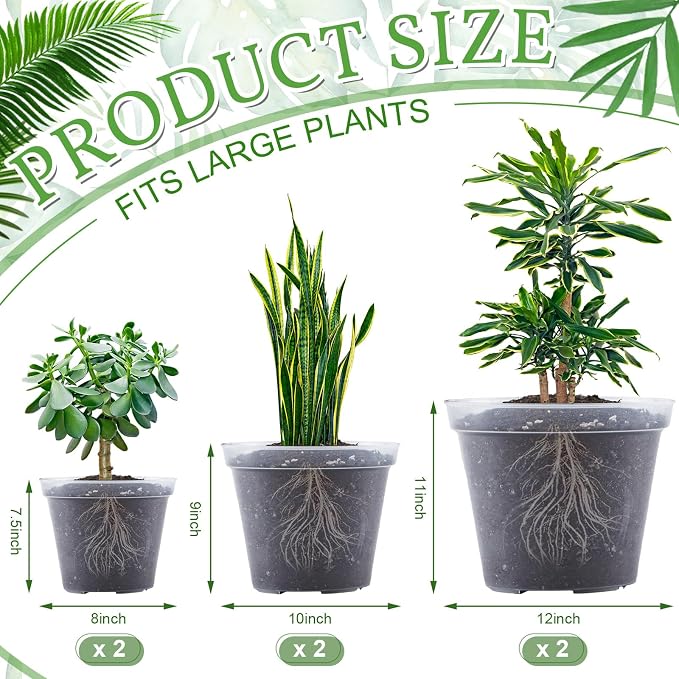 Vesici 6 Pcs 8/10/12 Inch Large Thickened Clear Nursery Pots Variety Pack Plant Pots with Drainage Holes Planters for Indoor Plants Flexible Transparent Plastic Plant Bottle Succulents