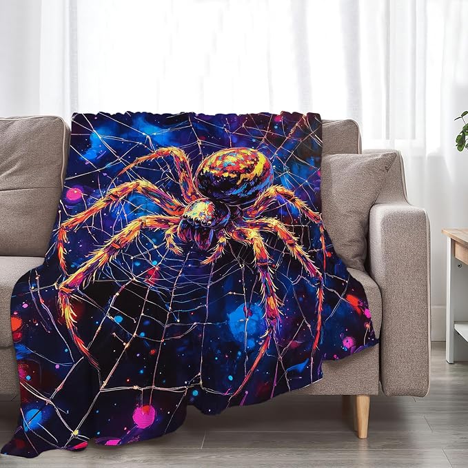 Spider Throw Blanket Spider Web Gifts for Dad Men Boys Plush Cozy Flannel Fleece Fuzzy Party Blankets 60"X50"