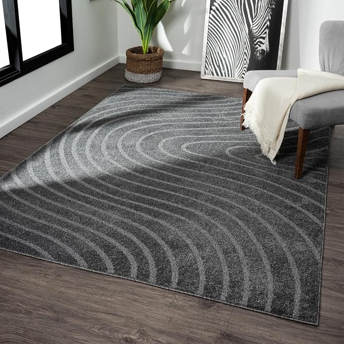 LUXE WEAVERS Modern Geometric Wave Anthracite 6x9 Area Rug