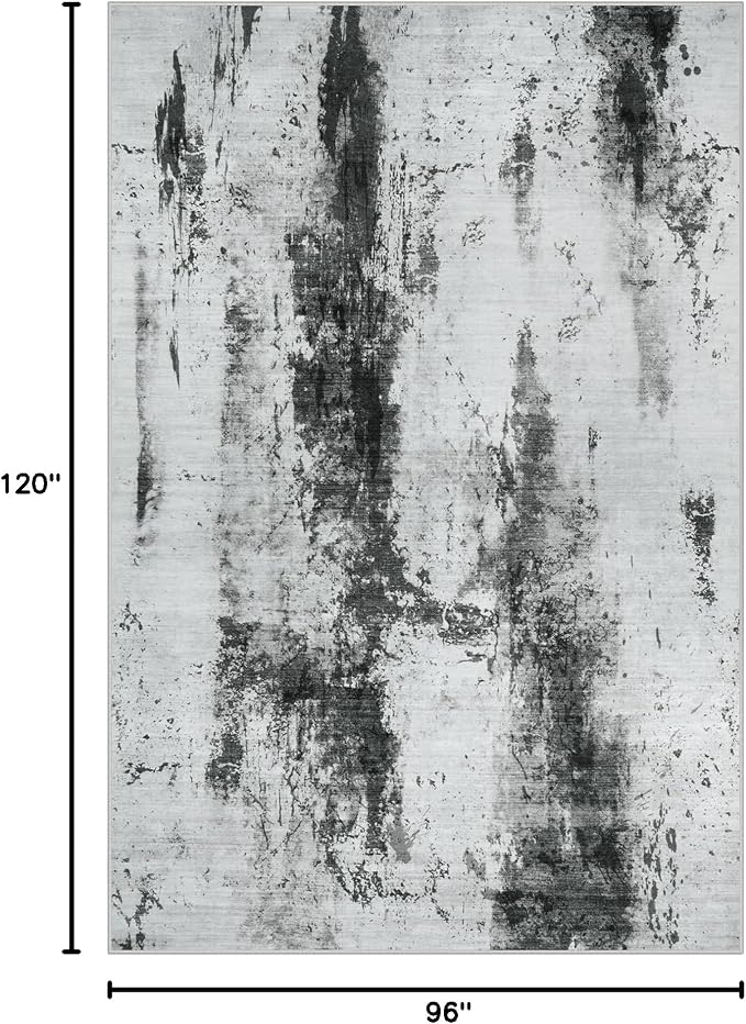 8x10 Area Rugs for Living Room: Washable Abstract Black White Grey Carpet | Non-slip TPE backing makes this washable soft low-pile rug safe & durable, Pet-friendly decor for dining room,nursery,office