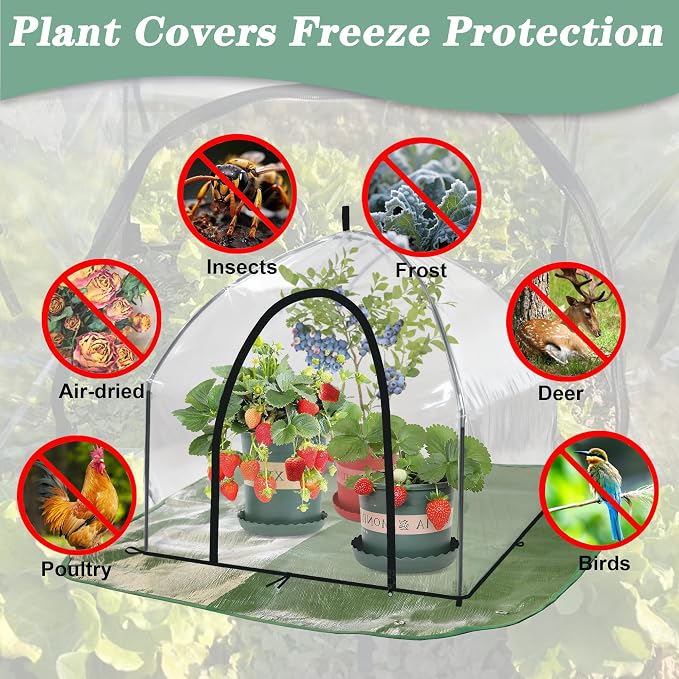 36" Tabletop Plant Cover w/Waterproof Base Ventilation Window for Winter