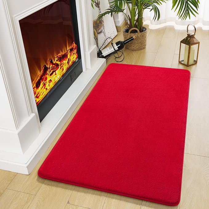 Amearea Modern Washable Runner Rugs, 2x4 Feet Red Bedroom Runner Rug | Small Area Rugs for Bedroom Living Room, Non Slip Memory Foam Rug for Hallway Entryway Kids Boys Girls Room Laundry Room