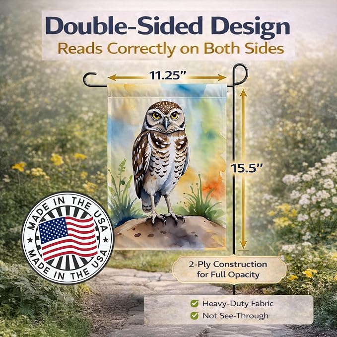 Caroline's Treasures Burrowing Owl Garden Flag Mailbox Flag Decorative Yard Flag Banner Outside Patio Artwork Yard Flower Beds, Garden Size, Multicolor