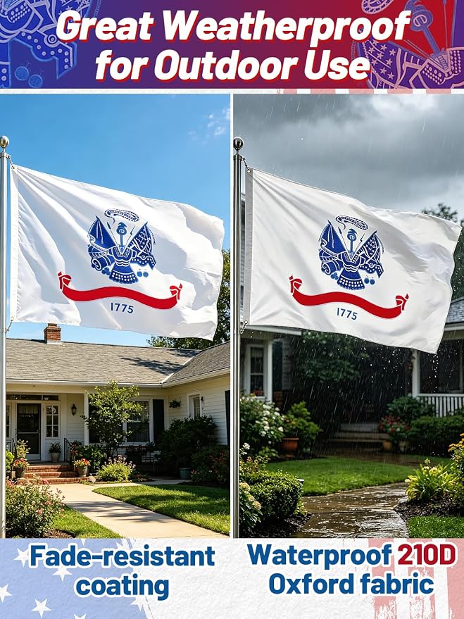 Double-Sided Embroidered Flags for Outside 3x5-210D Oxford Fabric Weatherproof Military Flags with 2 Brass Grommets for Garden Patio Decor, Gift for Veteran & Service Member (White)