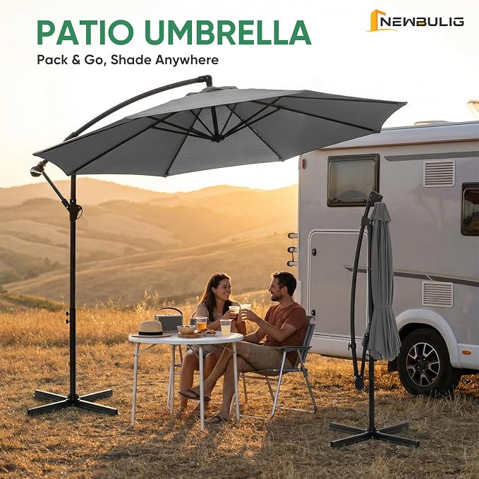NEWBULIG 10FT Patio Umbrella, Offset Cantilever Outdoor Patio Table Umbrella, UV Protection, Fade Resistant Fabric, Easy Tilt Adjustment for Pool, Deck, Garden, Backyard, Red