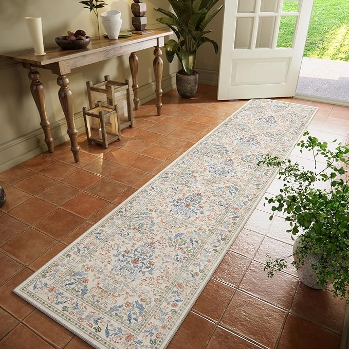 Washable Runners for Hallways Kitchen Rugs: 2'x10' Runner Rug Stain Resistant Non Slip Low Pile Soft Indoor Carpet Runner Rug for Entryway Hallway Bedroom Beside Bathroom Laundry Room