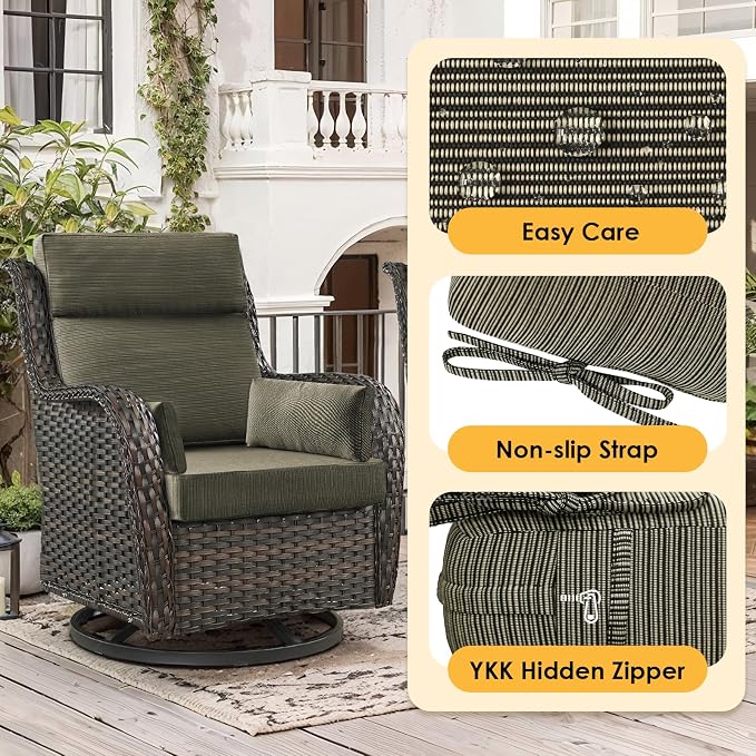 Outdoor High Back Chair Cushion, 2 Pack 48 x 24 inches Patio Chair Cushions Water Repellent Rocking Cushions Indoor Furniture Seat Pad with 2 Pillows, Dark Black Tan Stripe