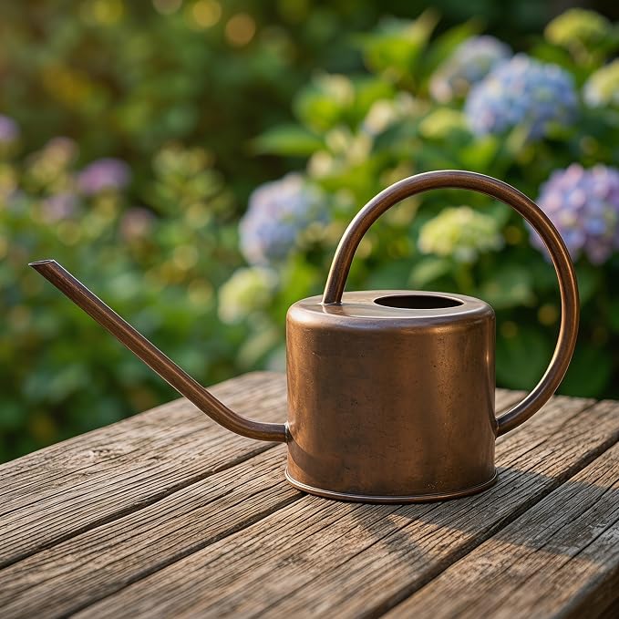 Topadorn 1.3L Metal Watering Can with Long Spout, Bronze Indoor Plant Watering Can, Rust-Resistant Garden Watering Can with Ergonomic Handle