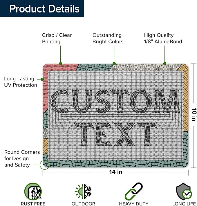 Custom Sign, Custom Street Sign, 11 Font Colors, 13 Font Styles, 4 Hole Options, 22 Sizes, 10x14 Inches, Rust Free DiBound, Fade Resistant, Made in USA by My Sign Center (Fauxsaic 2)