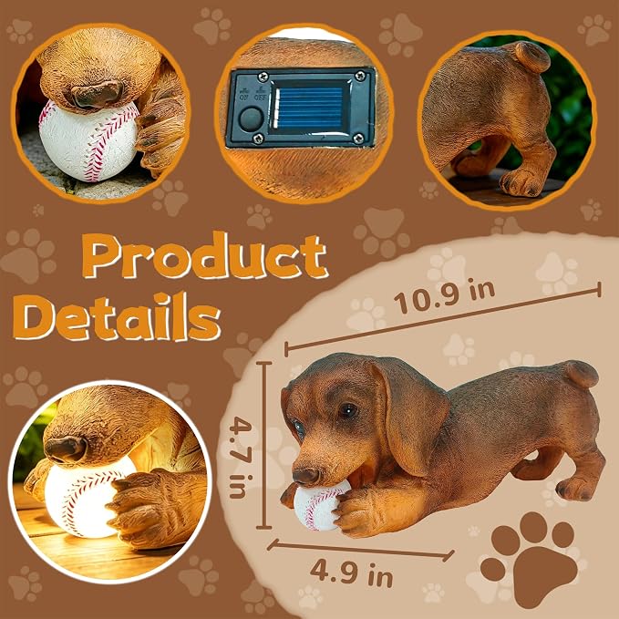 Dachshund Solar Garden Statue - Outdoor Yard, Lawn, Patio Weiner Dog Decor - Unique Birthday Housewarming Gift for Mom, Women, Dad, Men
