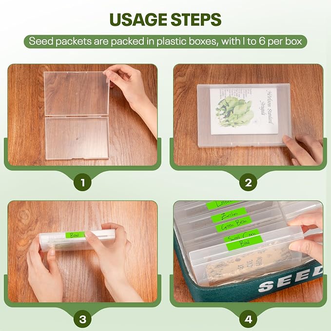 22 Slots Seed Storage Organizer Box with 30 Seed Envelopes & 84 Labels, Large Capacity Seed Packet Organizer Case, Waterproof Oxford Fabric Seed Vault Container for Garden Seed Organizer, Green