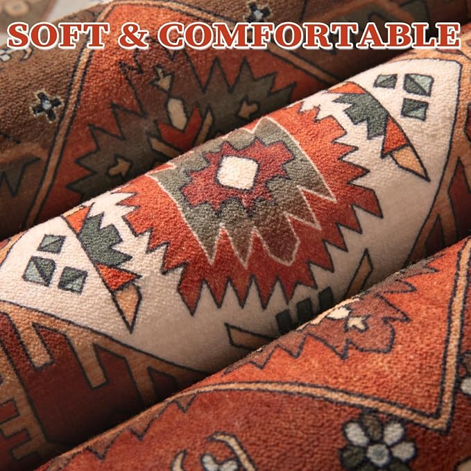SERISSA 2x3 Washable Non Slip Boho Small Area Rug for Entryway | Ultra Soft Vintage Oriental Carpet Low-Pile Terracotta Green Indoor Mat for Bedroom Kitchen Bathroom Entrance Floor