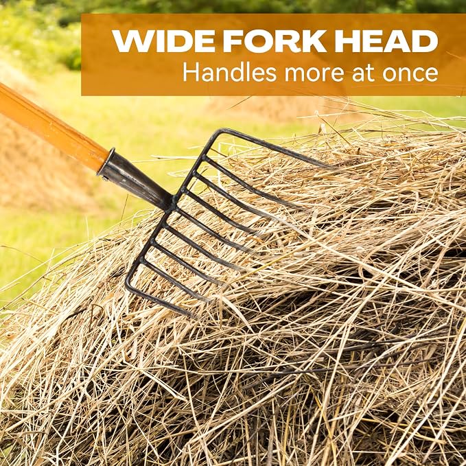 3 Sets Pitch Fork for Gardening, 9 Tines Wide Pitchfork 47.2 Inch Garden Manure Fork with Long Hardwood Handle Heavy Duty Mulch Forks Horse Stall Forks for Mulch, Hay, and Gardening