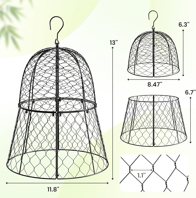 6 Pack Garden Cloche Plant Protectors from Animals, 13" x 11.8" Heavy Duty Chicken Wire Cloche, Adjustable Metal Wire Garden Cloches for Outdoor Plants, Keep Rabbits, Squirrels & Birds Away