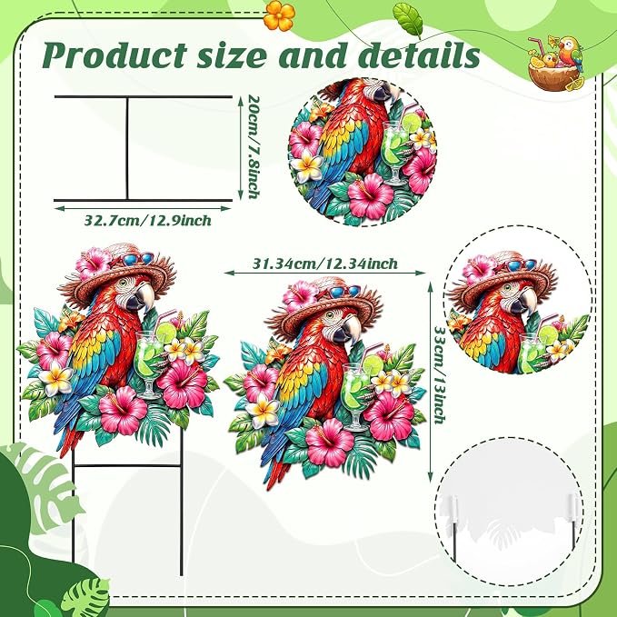 Amyhill Tropical Outdoor Decor 2026vbs Parrot Metal Garden Stakes 25 Inch Jungle Leaves Welcome Yard Signs Decorative Garden Stakes for Patio Lawn Walkway Backyard Porch Luau Rainforest Party Supplies