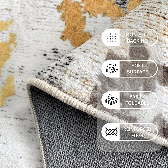 Washable 6x9 Area Rug: Modern Large Rugs for Living Room Dining Room Bedroom Office Indoor - Non-Slip Carpet Home Decor - 6x9 Orange Gold Grey