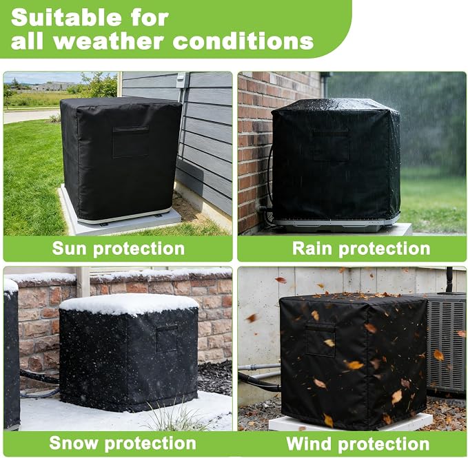 Central Air Conditioner Cover for Outside Units, AC Covers for Outside,Waterproof & Windproof Outdoor AC Units Cover, Black (24''x24''x30'')
