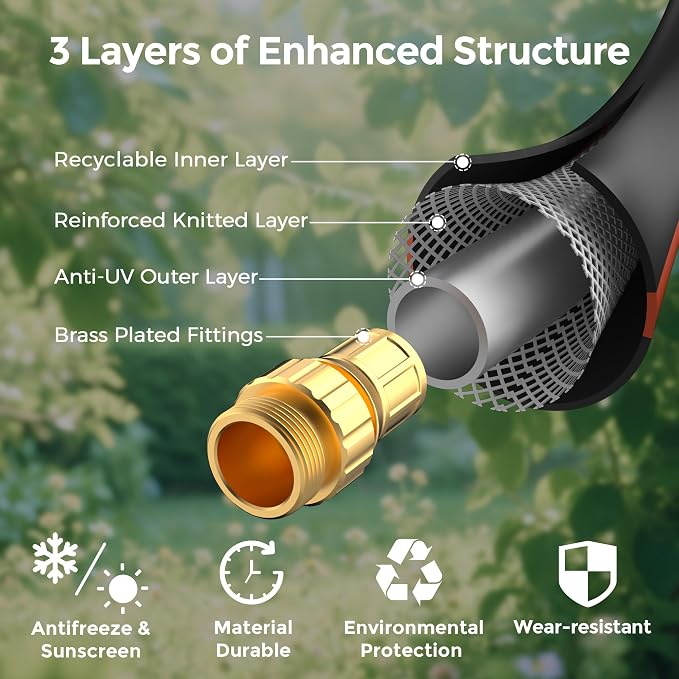 Giraffe Tools Hybrid Garden Hose 25ft x 5/8", Female and male Fittings with Shut off Valve, Heavy Duty, Flexible,Leakproof, Lightweight Water Hose
