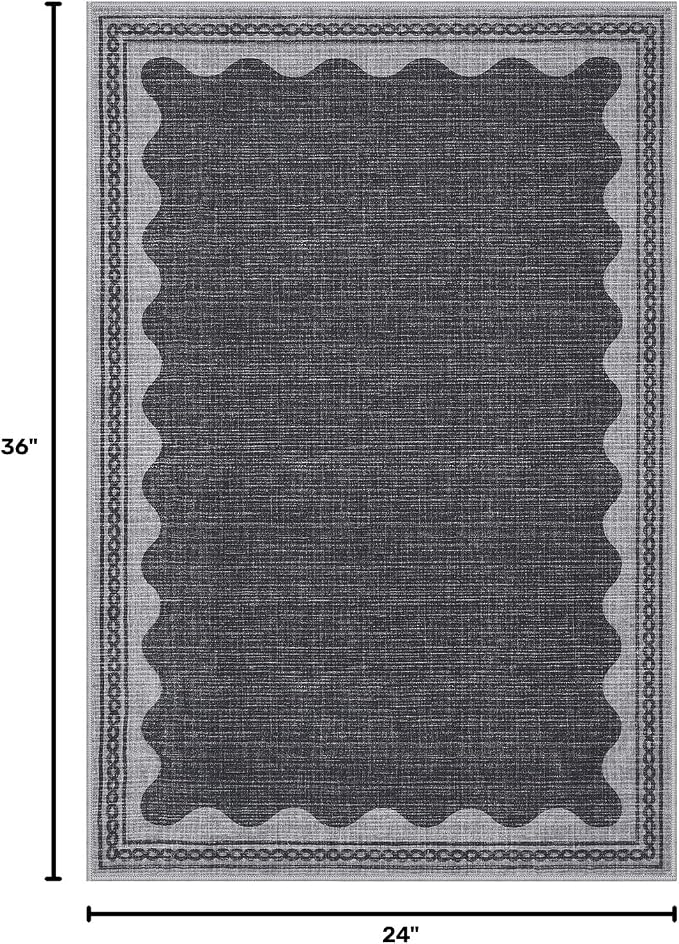 2x3 Scalloped Area Rugs Grey Washable Entryway Bedroom Rug | Solid Small Area Rug Non Slip Scalloped Bath Mat, Front Door Mat Indoor Entrance,Soft Girls Nursery Dorm Carpet for Kitchen