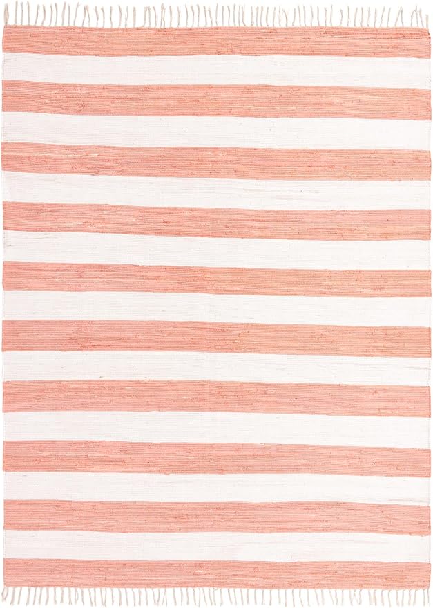 Unique Loom Chindi Rag Collection Area Rug - Striped (9' x 12' 2" Rectangle, Coral and Ivory)