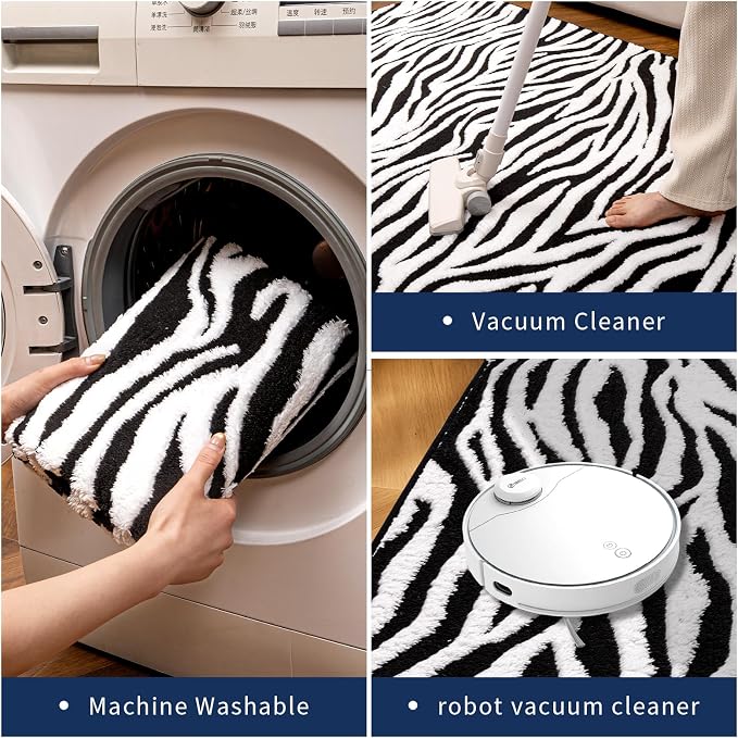 5×7 Ft Area Rugs, Black and White Modern Abstract Rug, Washable Plush Soft Zebra Print Carpet, Non-Slip Non-Shedding Rug for Living Room, Bedroom, Playroom, Home Office Decor