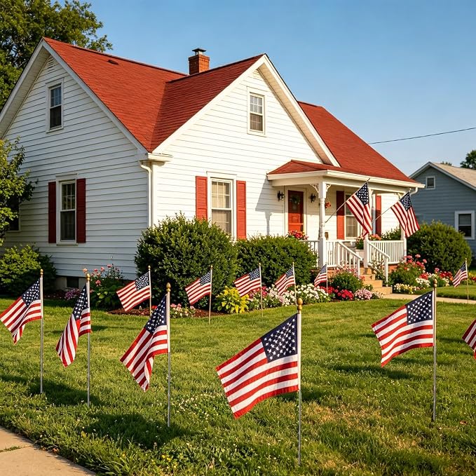 Bradford Small American Flag on Stick 6 Pcs 12x18 inch for 250th Anniversary Decorations, Heavy Duty Hand Held Handheld US USA Flags with Retractable Pole for 4th of July Outside Yard Garden