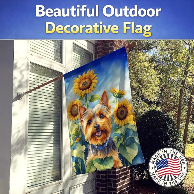 Caroline's Treasures DAC6165CHF Silky Terrier in Sunflowers House Flag Large Porch Sleeve Pole Decorative Outside Yard Banner Artwork Wall Hanging, Polyester, House Size, Multicolor
