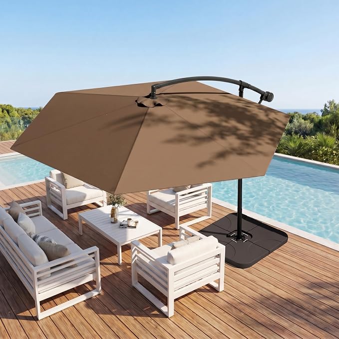 Greesum 10FT Cantilever Offset Patio Umbrella, Outdoor Umbrella for Yard, Market, Heavy-Duty Waterproof Pool Umbrella with 6 Sturdy Ribs, UV Protection for Beach, Deck, Garden, Backyard
