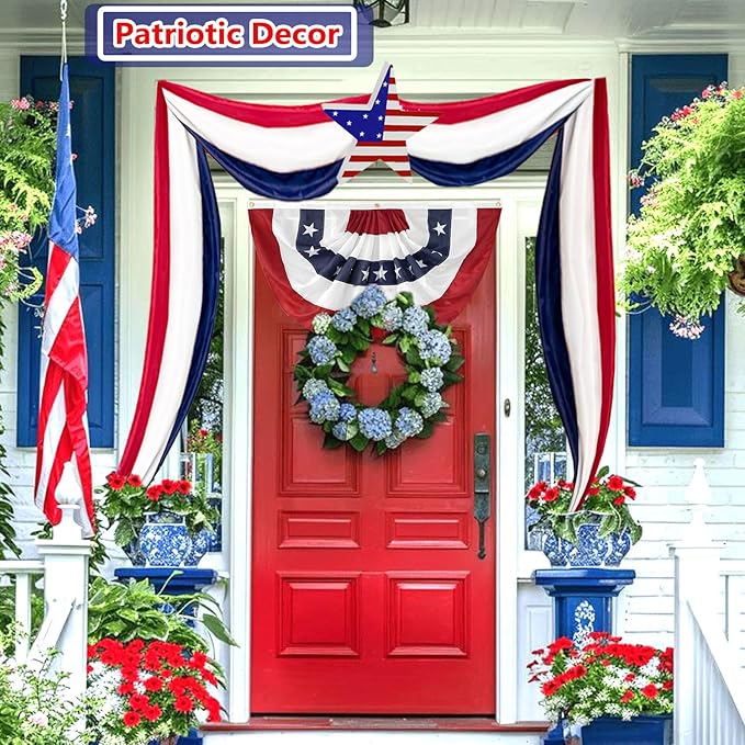 4Pack Large Patriotic Flags Memorial Days American Bunting Flag Day Red White Blue Stripe Bunting for US Celebration Labor Day,Veterans Day 4th of July Decorations Home Garden Outdoor -24x240Inch