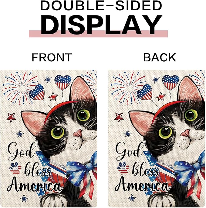 Cute Black Cat Garden Flags for Outside Set of 12, Welcome Seasonal Garden Flags 12x18 Double Sided, Kitten Yard Flags for All Seasons and Holidays, Winter Spring Yard Flag for Holiday Decor