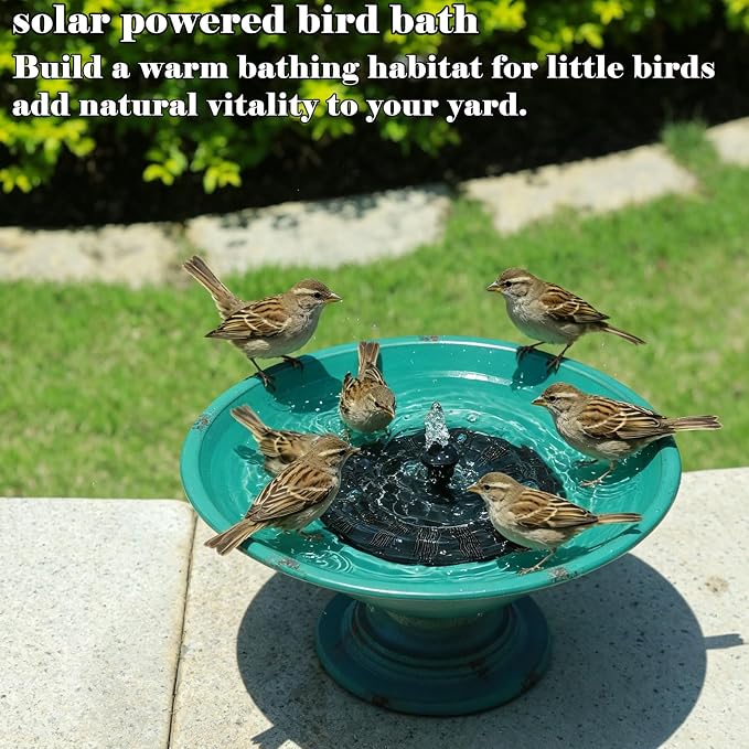 Solar Bird Bath Fountains, Bird Bath for Outside with cast Iron Base, Bird Bath Bowl for Outdoor Garden and Patio Decoration