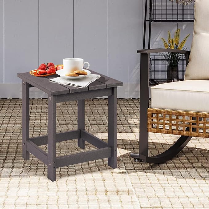 LZRS Adirondack Outdoor Side Table – Durable Weather-Resistant HDPE Patio End Table for Porch, Deck, Pool, Garden,Sturdy and Easy Assembly, Grey