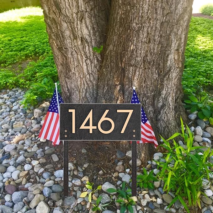 Personalized Address Sign LAWN MOUNTED - House Number Sign,Address Plaque,House Address Numbers for Outside House Lawn Insert,Yard,Ground,Garden,Drive Way Free Standing with Stakes(Rose Gold)