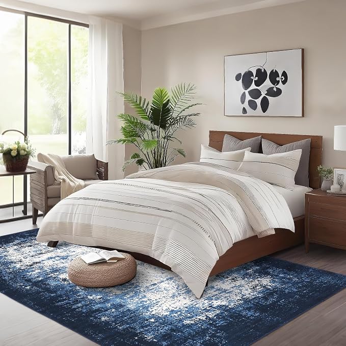 GarveeHome 3x5 Entryway Rug Washable Modern Abstract Small Blue | Non-Slip Backing, Stain-Resistant Low Pile Floor Cover, Colorful Indoor Mat, Bedroom, Kitchen, Laundry