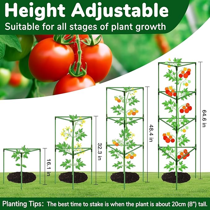 ZeeDix 65 Inch Tall Tomato Cages for Garden, 2 Pack Heavy Duty Large Plant Support Stakes for Heavy Climbing Vegetables, Adjustable Tomato Trellis for Outdoor Raised Garden Beds