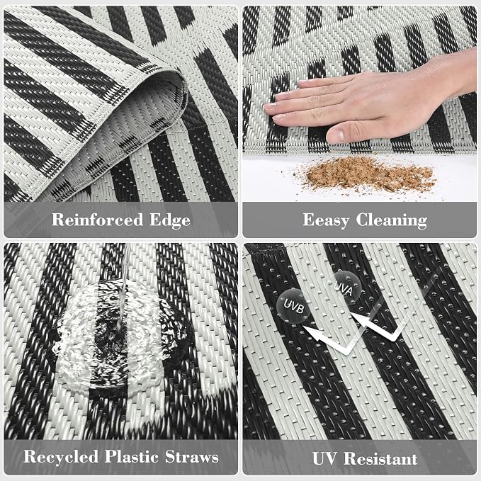 Lahome Outdoor Rug 8x10 Patio Waterproof, Plastic Straw Reversible Outside Rv Rugs for Camping, Large Indoor Outdoor Carpet for Porch Deck Backyard Camper Picnic, Grey 8'x10'