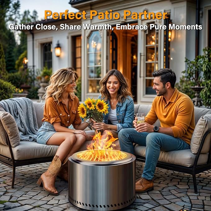 HGD 20 Inch Smokeless Fire Pit Outdoor, Stainless Steel Wood Burning Firepit with Secondary Combustion, Backyard Patio Stove for Garden BBQ & Bonfire