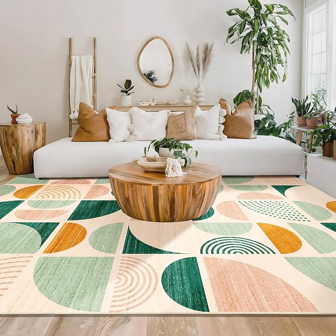 Green Washable Rugs 9x12,Boho Area Rugs Non Slip Modern Abstract | Large Throw Carpet for Living Room Bedroom Dining Room Soft Low Pile Floor Indoor Bohemian Sage Green