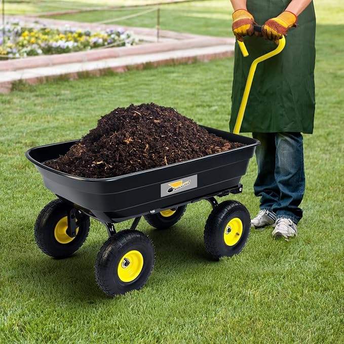 Garden Dump Cart, 5 Cu.Ft. Heavy-Duty Utility Wagon with 900lbs Capacity, 10" All Terrain Tires, 180° Rotating Handle for Yard, Lawn, and Outdoor Use
