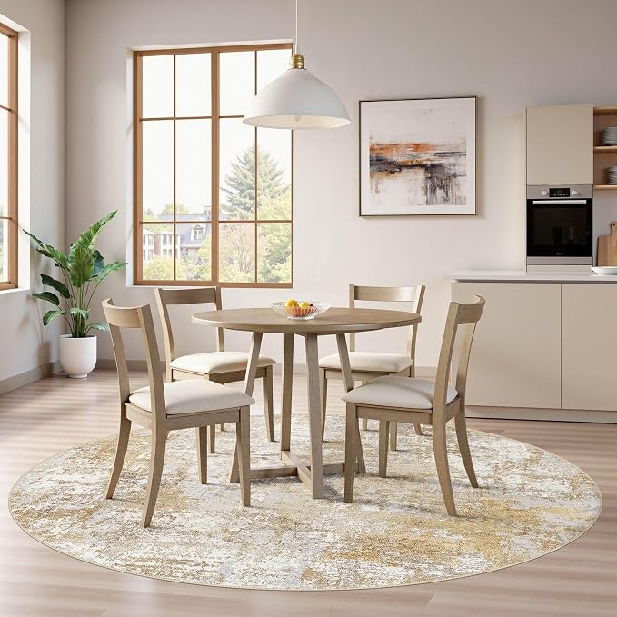 Tortania Washable 10' Round Area Rug for Living Room: Modern Abstract Neutral Large So' Thin Rugs - Non Slip Indoor Carpet for Bedroom Dining Room Office Nursery Home Floor Decoration - Brown Grey