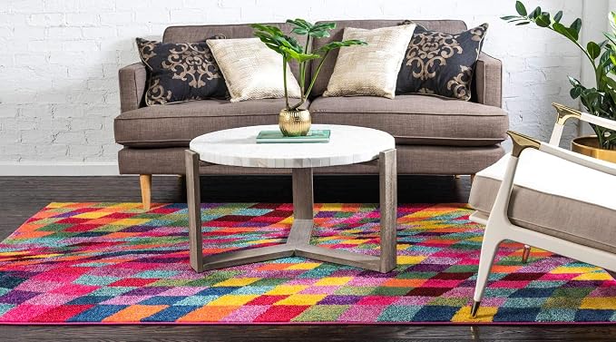 Unique Loom Estrella Collection Geometric, Abstract, Colorful, Modern, Eclectic Area Rug (7' 0 x 10' 0 Rectangular, Multi/Pink)