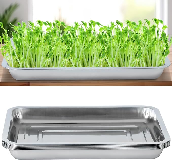 6 Pack Seed Starter Tray 13.78x 10.24x 1.38Inch Plant Germination Trays Stainless Steel Seed Sprouting Trays Microgreens Growing Trays