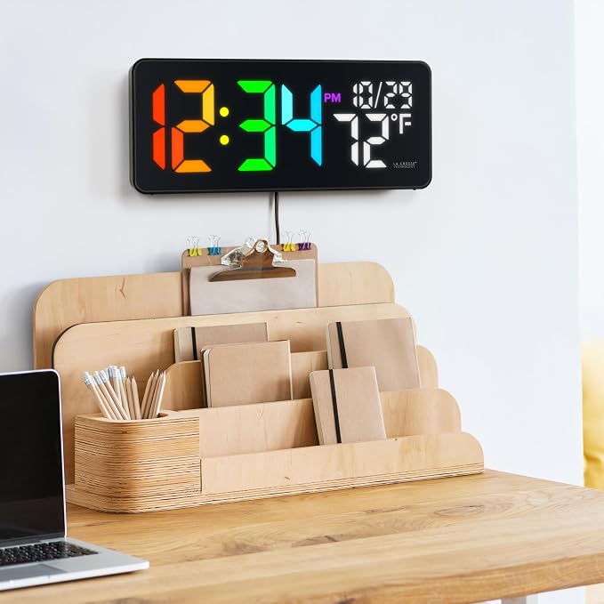 La Crosse Technology 513-1411 Color-Changing Digital LED Wall Clock with Indoor Temperature