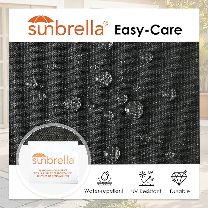 Sunbrella Outdoor High Back Chair Cushion, 2 Pack 48 x 24 inches Patio Chair Cushions Water Repellent Rocking Cushions Indoor Furniture Seat Pad with 2 Pillows, Spectrum Carbon